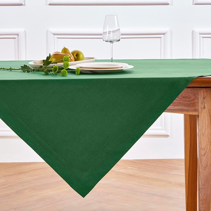 Solino Home Linen Square Tablecloth 52 x 52 Inch - 100% Pure Linen Pine Green Table Throw - Fete, Machine Washable Table Cloth