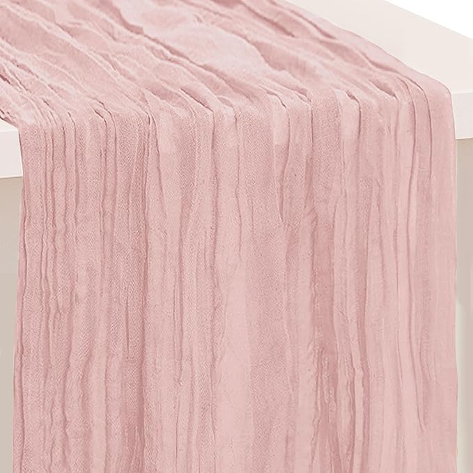1 Pack Blush Pink Cheesecloth Table Runner 35x120 Inch 10Ft Rustic Gauze Cheese Cloth Table Runner Sheer Cheesecloth Table Runners for Wedding Party Bridal Shower Decoration
