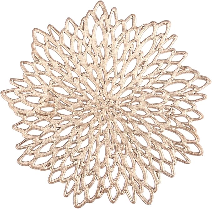 10CM Hollow Out Coaster PVC Flower Round Irregular Cup Coasters Pads for Kitchen Wedding Party Home Decor(Gold,8 Pcs)