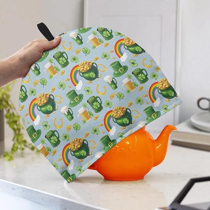 Green Teapot Cozy Money Jar for Home Kitchen Decor - Insulated Tea Kettle Cover Protector for Saint Patrick's Day