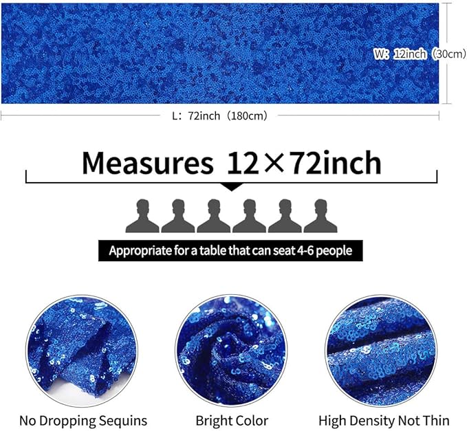 6 Packs 12 x 72 inches Royal Blue Sequin Table Runner, Glitter Runner for Birthday Party Supplies Decorations Wedding Bachelorette Holiday Celebration Bridal Shower Baby Shower
