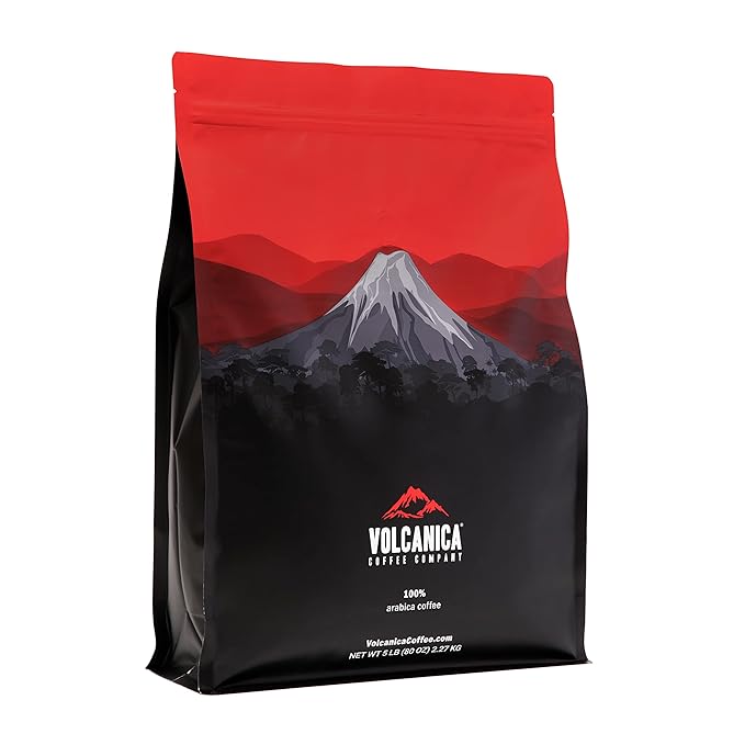Volcanica Espresso Coffee, Dark Roast, 100% Arabica, Espresso Grind, Bold Sweet Flavor, Fresh Roasted, Kosher, Vegan, Gluten-Free, 5 lbs