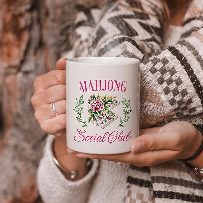 Mah Jong Gifts Mug, Mahjong Gifts for Women Coffee Cup Ceramic, Gift for Mah Jong Players Lovers, Mahjong Social Club Ceramic Coffee Tea Mug 11 oz