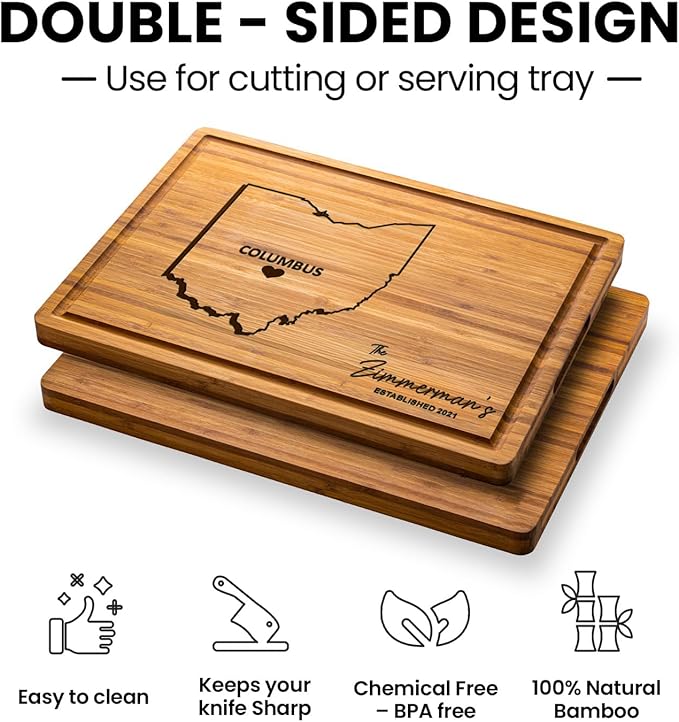 Ohio Cutting Board Personalized, Wooden States Cleveland Gifts, State Shaped Home Decor, Destination State Map Gift, Bamboo Decorations for Home