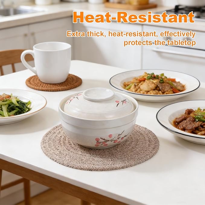 14-Piece Trivet Mats and Woven Coasters Set, Large Trivets for Hot Pots and Pans, Heat-Resistant Pot Trivets and Fabric Coasters for Kitchen and Dining Table