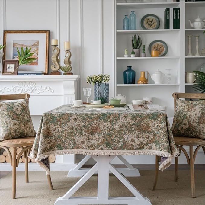 Rectangular Tablecloth Flower Jacquard Tablecloth Bohemian Thick Tablecloth Suitable for Restaurant Camping(Style6,140 * 220cm)