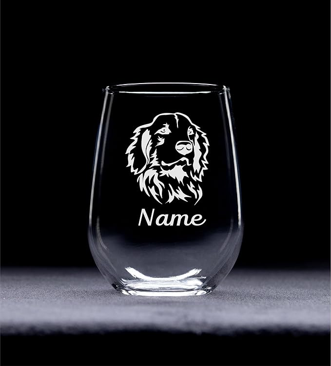C M Golden Retriever Dog with Name 17 oz. Custom Stemless Wine Glass - Personalized Dog Gift for Women and Men