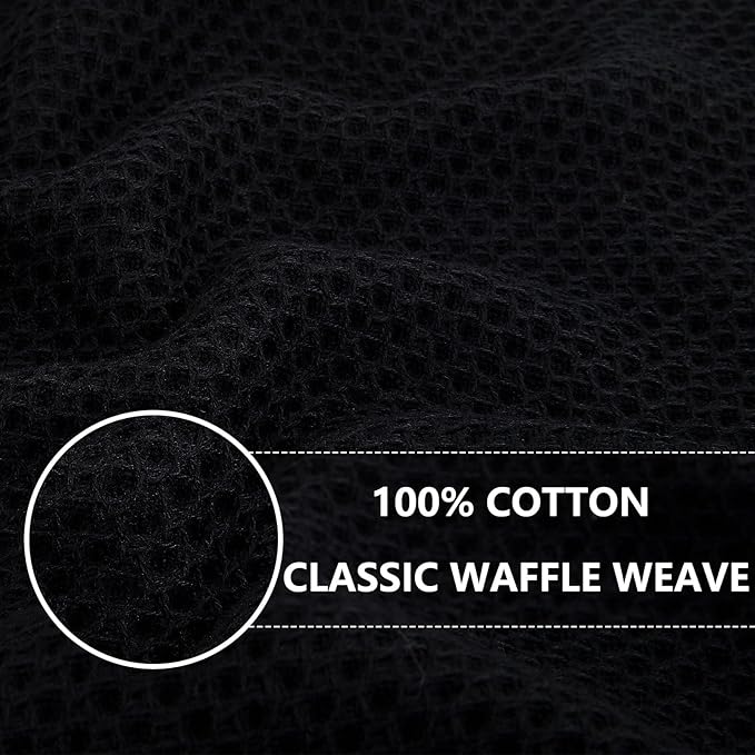 Homaxy 100% Cotton Waffle Weave Kitchen Dish Towels, Ultra Soft Absorbent Quick Drying Cleaning Towel, 20x28 Inches, 12-Pack, Black