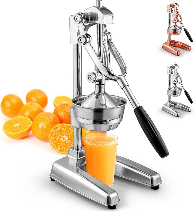 Zulay Kitchen Professional Citrus Juicer - Chrome Finish Manual Citrus Press and Orange Squeezer - Metal Lemon Squeezer - Extra Tall Heavy Duty Manual Orange Juicer and Lime Squeezer Press Stand