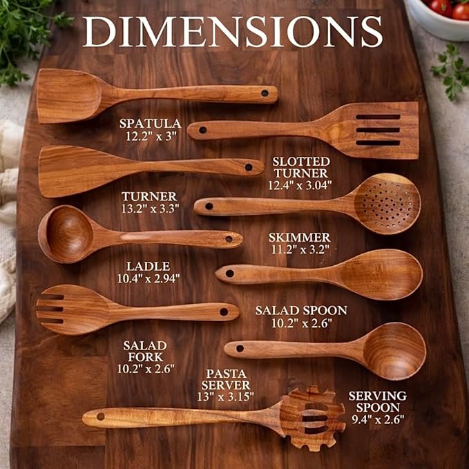 9-Piece Wooden Cooking Utensil Set – Premium Wood Kitchenware for Nonstick Cookware, Heat-Resistant & Durable Wooden Spoons and Spatulas – Eco-Friendly Kitchen Tools for Stirring & Serving