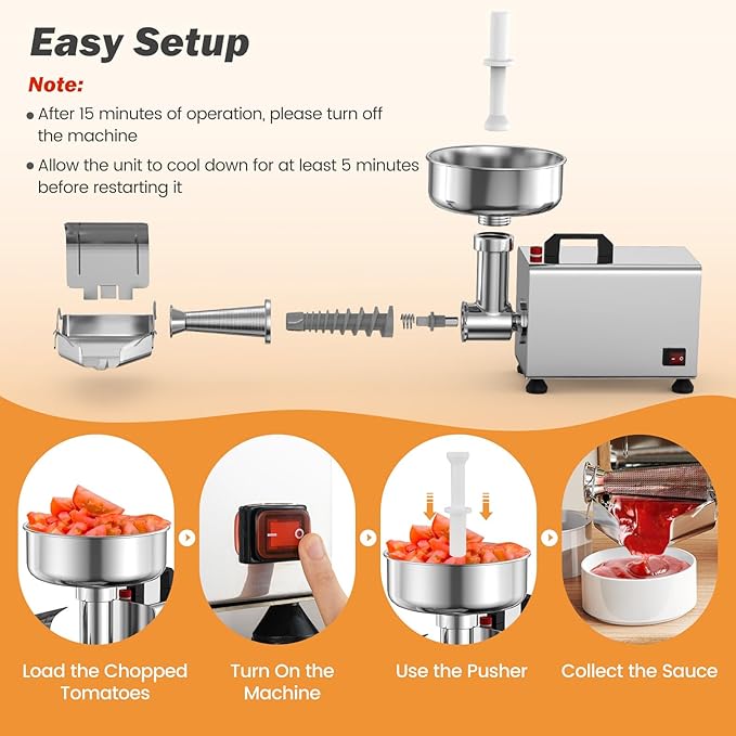 COSTWAY 450W Electric Tomato Strainer Machine, 110-120V Commercial Grade Stainless Steel Saucer Maker, 200-350 lbs/h Food Milling Machine for Strawberry Blueberry Jam