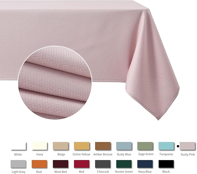 maxmill Textured Rectangular Tablecloth Water Resistance Antiwrinkle Spillproof Soft Jacquard Table Cloth for Dining Room, Buffet Banquet Parties and Holiday Dinners, 60 x 104 Inch, Dusty Pink