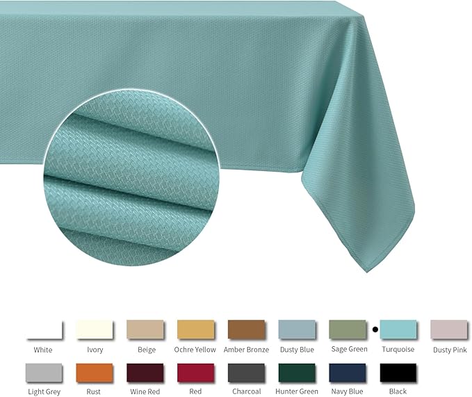 maxmill Textured Tablecloth Stain Resistant Waterproof and Wrinkle Resistant Washable Table Cloth, Fabric Table Cover for Dining Room and Outdoor Use, Rectangle 60 x 120 Inch, Turquoise