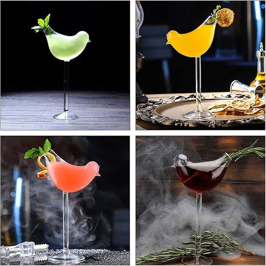 1 Set 4Pcs Bird Shape Cocktail Glasses Glass Wine Cups Goblets (Transparent)