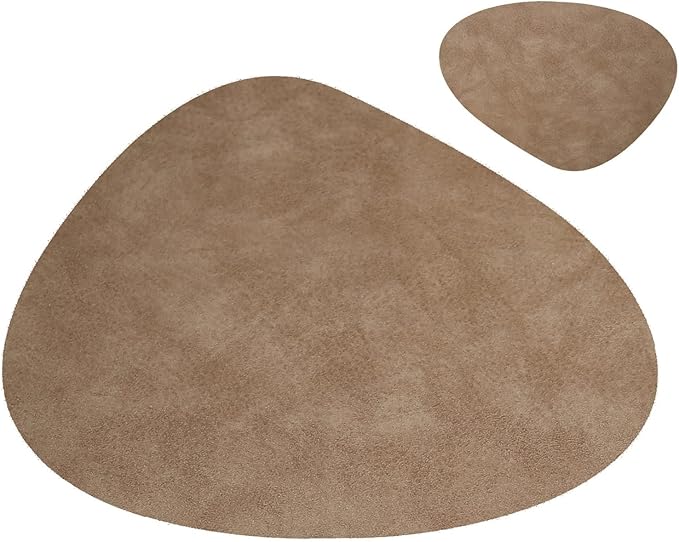 Faux Fur Placemats and Coasters Set of 1/4/6 Drop-Shaped Food Grade Table Plate Mats Kitchen Accessories Coaster Cup(CO mud Grey,6 Sets)