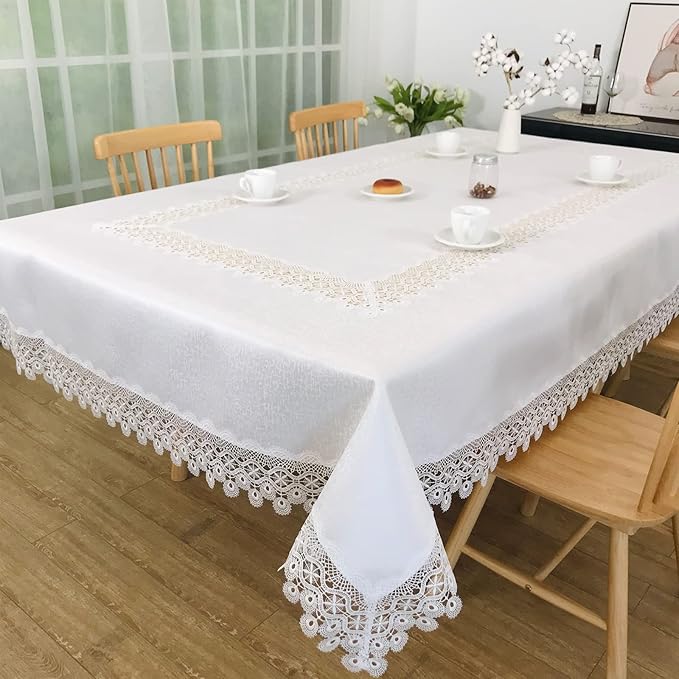 Tablecloths for Rectangle Tables Lace Elegant Decor for Dinning Home Holiday Party Kitchen Easter Christmas Wedding Farmhouse Outdoor Washable Table Linen (H17879-white-1, 72 * 144)
