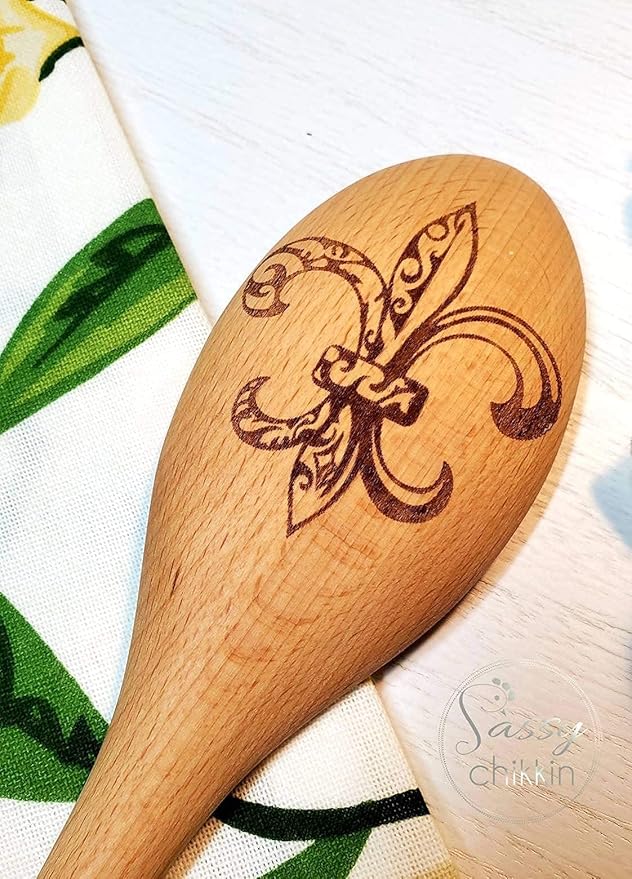 Fleur de Lis or Roux the Day or Peace Love & Gumbo Wooden Cooking Spoon, Choice of Engraved Wooden Spoons, Cajun Roux Spoons, New Orleans Louisiana Cooking Stocking Stuffer