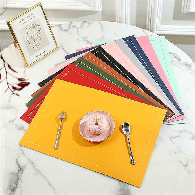 Leather Placemats Washable Table Pad Mat Rectangular Double Sided Tablemats Stain- Dining Disc Bowl Non-Slip Decoration(Brown)
