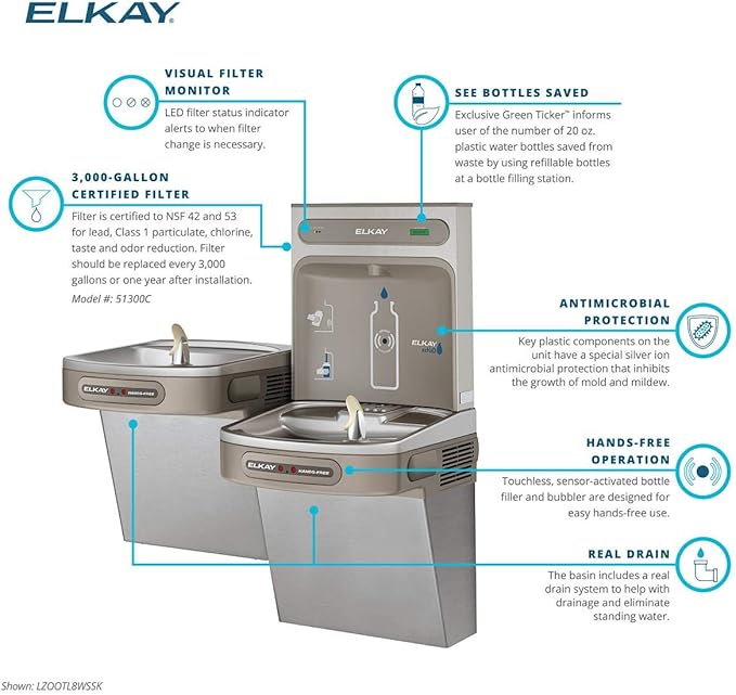 Elkay EZH2O Bottle Filling Station with Bi-Level ADA Cooler Dual Hands Free Activation Refrigerated Stainless
