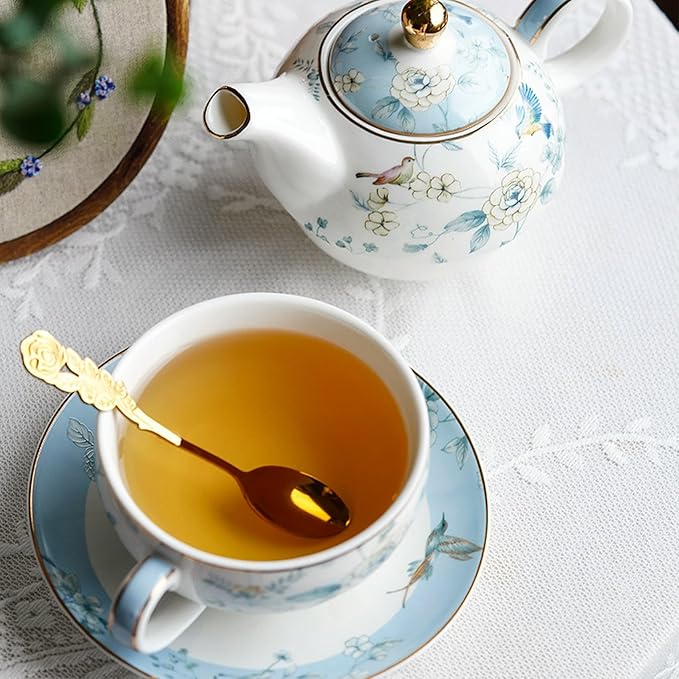 Porcelain Tea for One Teapot and Cup Set, Vintage Floral Porcelain Tea Pot Sets Gift for Women