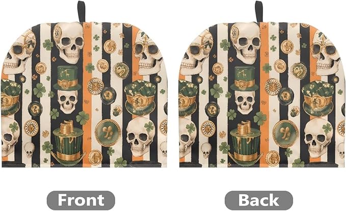 Human Skull Tea Cozies Soft Tea Cozy for Teapot Insulated for Women,Dust Proof Green Top Hat Gold Coin Teapot Insulation Cover Breakfast Warmer
