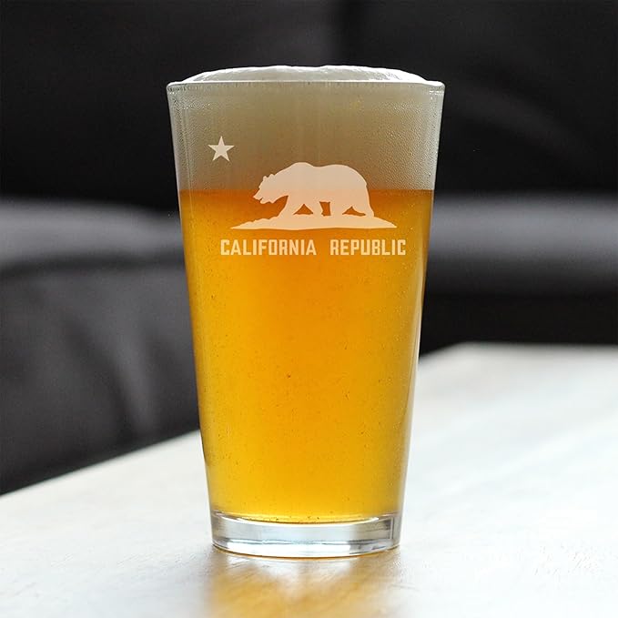 Custom California Flag Pint Glass for Beer - State Themed Drinking Decor and Gifts for Californian Women & Men - 16 Oz Glasses