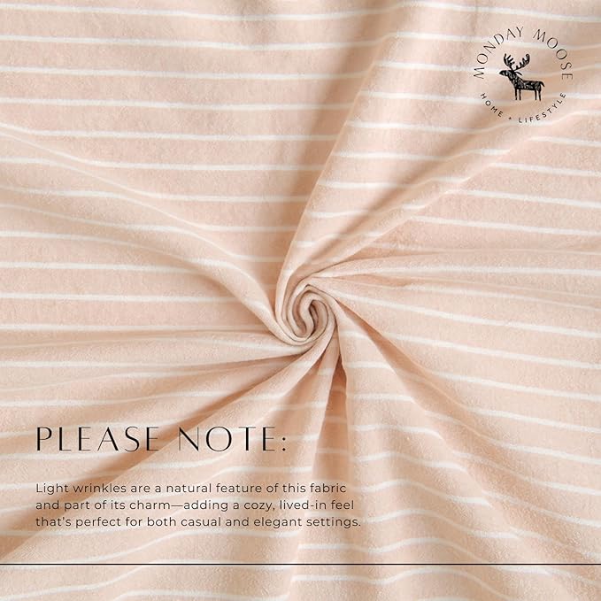MONDAY MOOSE Striped Farmhouse Picnic Style Decoration Rectangle Natural Stonewashed Cotton Tablecloth for Kitchen, Dining Room, Restaurant (60x120 inch, Beige/White Stripes)
