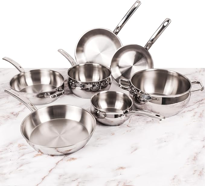 BergHOFF Belly Shape 18/10 Stainless Steel 12Pc Cookware Set, Glass Lids, Fast, Evenly Heat, Induction Cooktop Ready