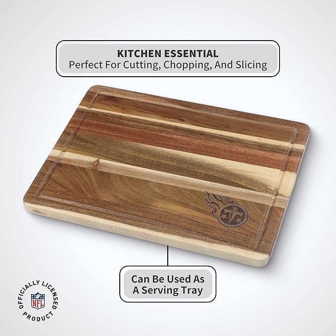 The Memory Company Officially Licensed NFL Acacia Cutting Board – 11.7" x 15.7" Durable Wood Chopping & Serving Board with Team Logo