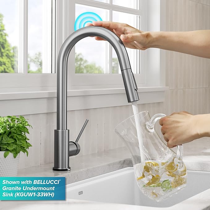 KRAUS Oletto Contemporary Single-Handle Touch Kitchen Sink Faucet with Pull Down Sprayer in Spot Free Stainless Steel, KTF-3104SFS