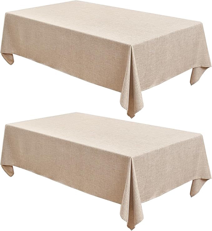 Fitable Faux Linen Beige Tablecloths 2 Pack, Faux Burlap Fabric Table Clothes for Rectangle Tables, Rustic Wrinkle-Proof Table Covers for Kitchen Dining, Party, Farmhouse, Baby Shower (54 x 78 Inch)