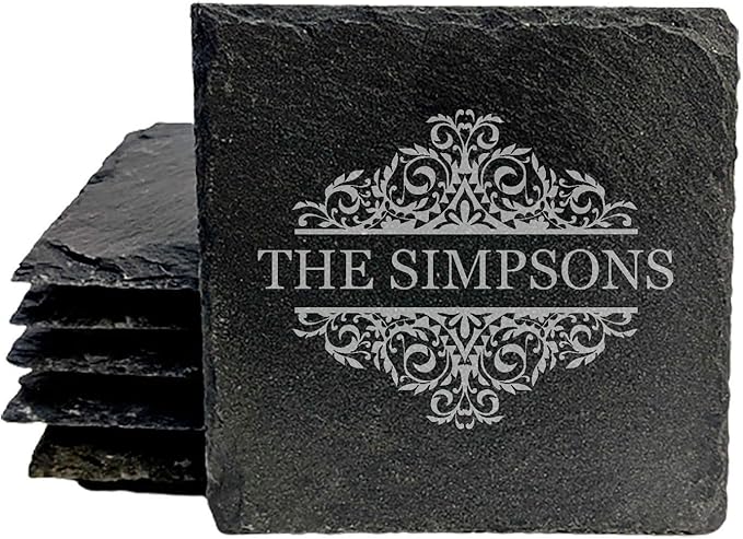 A Touch of Elegance: Personalized Slate Coasters with Family Monogram - Square Slate - Set of 6