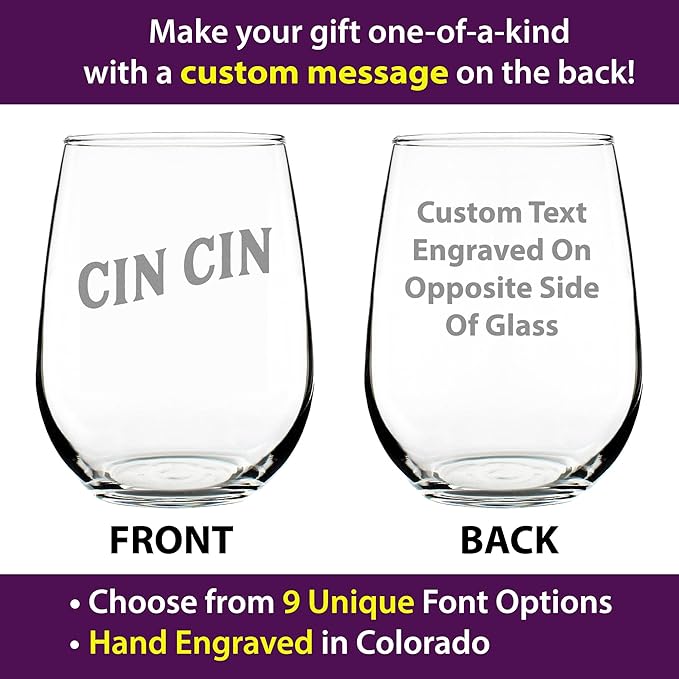 Custom Cin Cin Italian Cheers - Personalized Stemless Wine Glass - Unique Italy Themed Gifts or Party Decor - Large 17 Ounce - Customized Wine Glass Gift