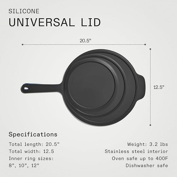 Made In Cookware - Frying Pan Silicone Universal Lid - 9 in 1 Design Fits Multiple Pans - Oven Safe 400F - Graphite