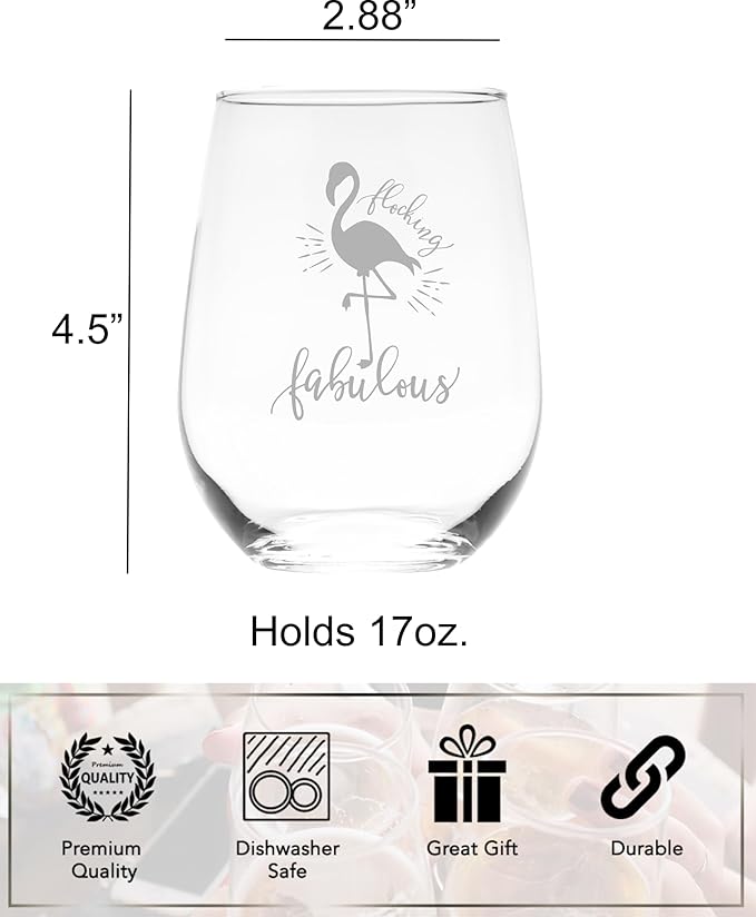 C M Flocking Fabulous Flamingo Stemless Wine Glass - 17 oz. - 1 Piece - Flamingo Gift for Men and Women (Style F1)