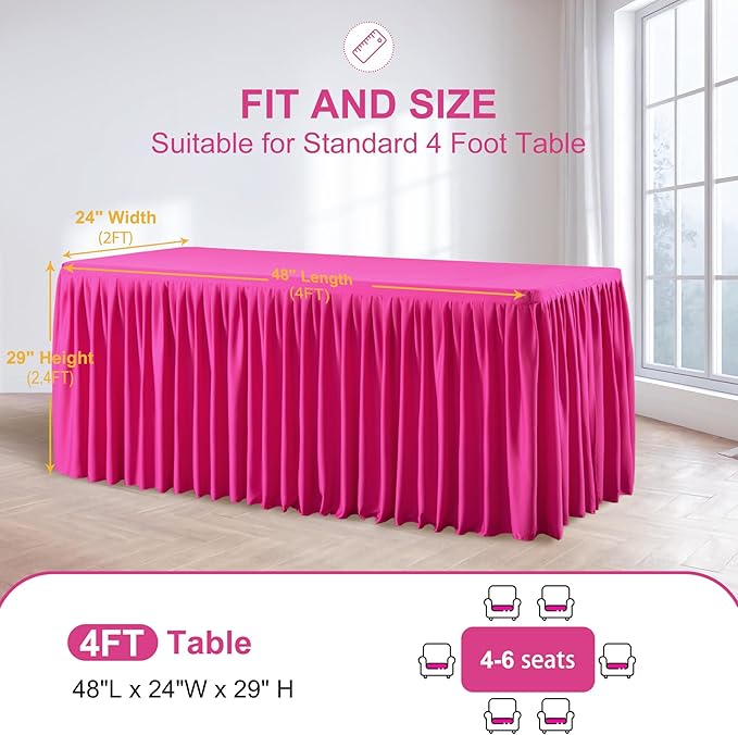Wish Care 2 Pack Hot Pink Rectangle Table Clothes for 4 Foot Tables, Polyester Fitted Tablecloths 4ft Stretch Table Cover for Wedding, Birthday, Parties, Trade Show, Craft Show
