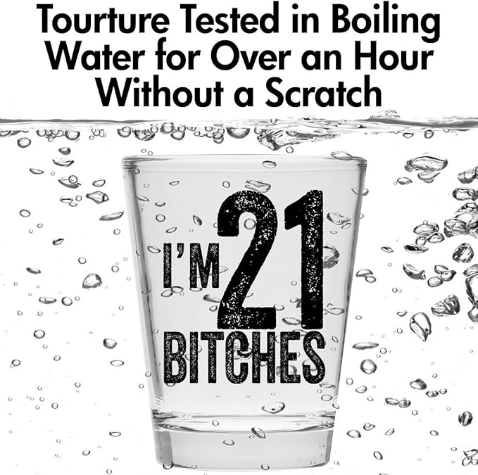 Make Em Laugh - I'm 21 Bitches Birthday - 21 Shot Glass for Girl - Shot Glass for 21st Bday - 21st Birthday Gift for Him or Her