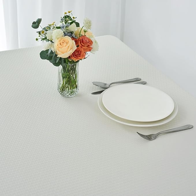 maxmill Rectangle Tablecloth Weaved Pattern Waterproof Spillproof Wrinkle Free Table Cloth, Kitchen Dining Tabletop Decoration, Fabric Table Cover for Holiday Parties, 52 x 108 Inch, Ivory