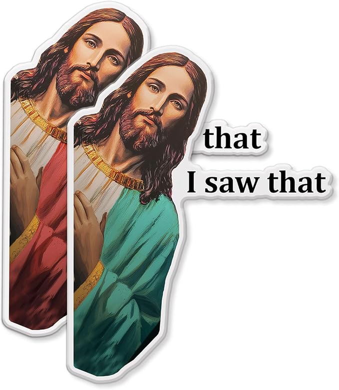 Funny Jesus “I Saw That” Magnets, Funny Refrigerator Magnets for Car or Fridge, Cute Bible Meme Magnet Set, Funny Christian Humor Car Sticker Magnet, 3.5 Inch Pack of 2 (Red, Green)
