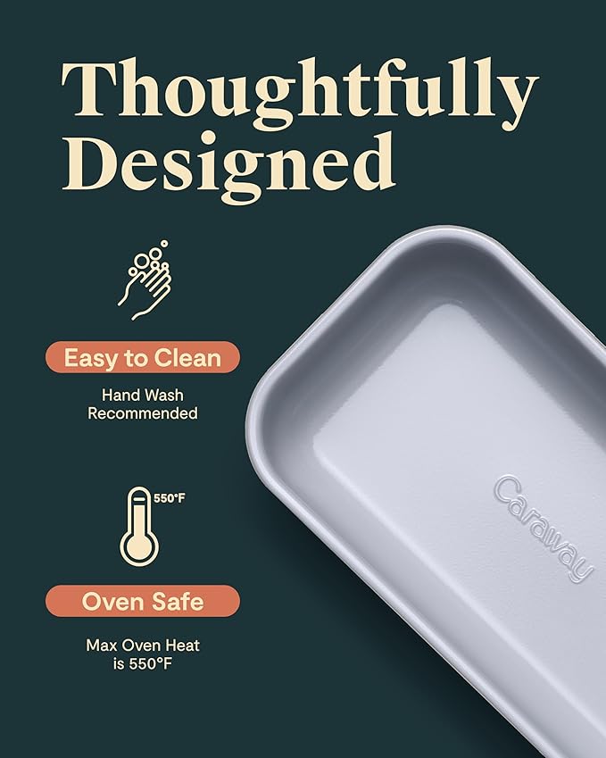 Caraway Non-Stick Ceramic 1 lb Loaf Pan Duo - Naturally Slick Ceramic Coating - Non-Toxic, PTFE & PFOA Free - Perfect for Pound Cakes, Breads, & More - White