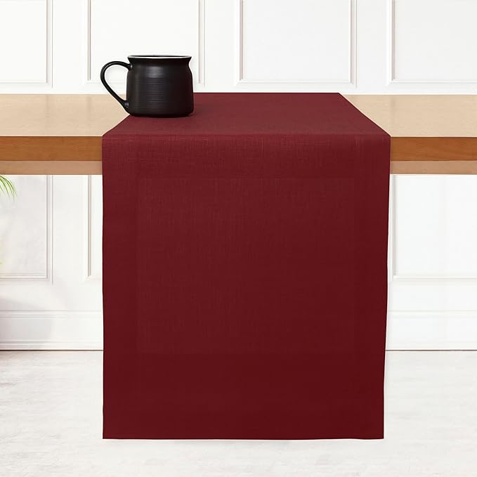 D'Moksha Homes Linen Dark Red Table Runner 72 Inches Long - 100% Pure Linen 14 x 72 Inch Table Runner for Dining, Valentines, Spring - Machine Washable