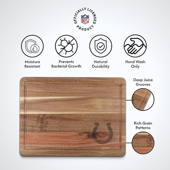The Memory Company Officially Licensed NFL Acacia Cutting Board – 11.7" x 15.7" Durable Wood Chopping & Serving Board with Team Logo