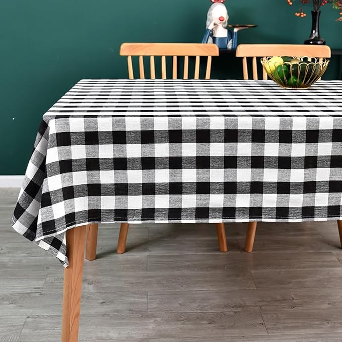 Gingham Tablecloth Rectangle Table Cloth Heavy Duty Cotton Checkered Table Cover for Spring Picnic Kitchen Dining(C-Black, 52x86 inch)