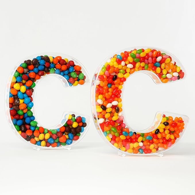 Fillable Alphabet Acrylic Tray Letter Candy Jar Reusable Party Food Jar with Magnetic Lid 10-Inch Sealed Decorative Box (P)