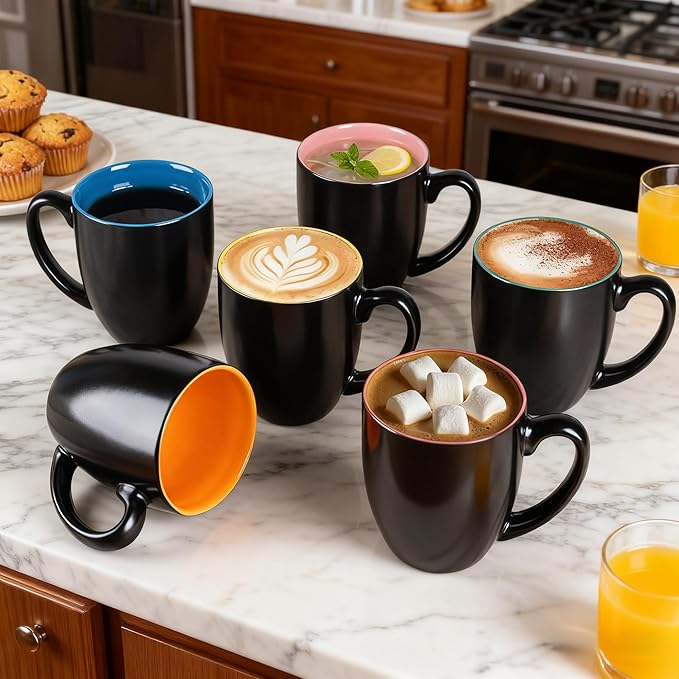 GBhome 12oz Coffee Mugs Set of 6,Ceramic Coffee Mugs for Man, Woman,Restaurant Modern Coffee Mugs Set with handle for Tea/Latte/Cappuccino/Milk/Cocoa. Dishwasher&Microwave Safe,Multi-Color,6 Pack