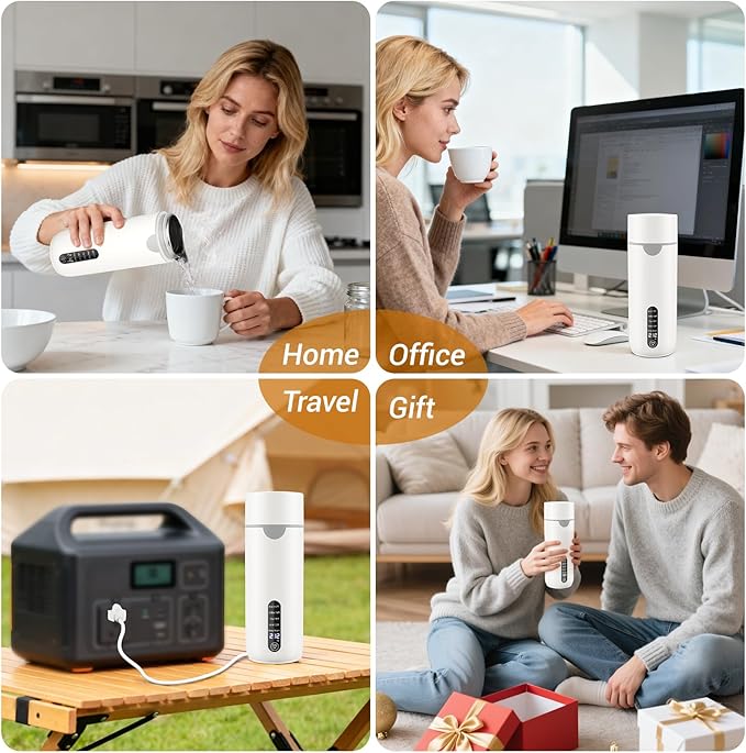 Travel Kettle, Portable Travel Tea Electric Kettle for Hot Water, Small Kettle with 4 Temperature Controls, 304 Stainless Steel, Fast Boiling Water with Auto Shut-Off (White, 400ML)