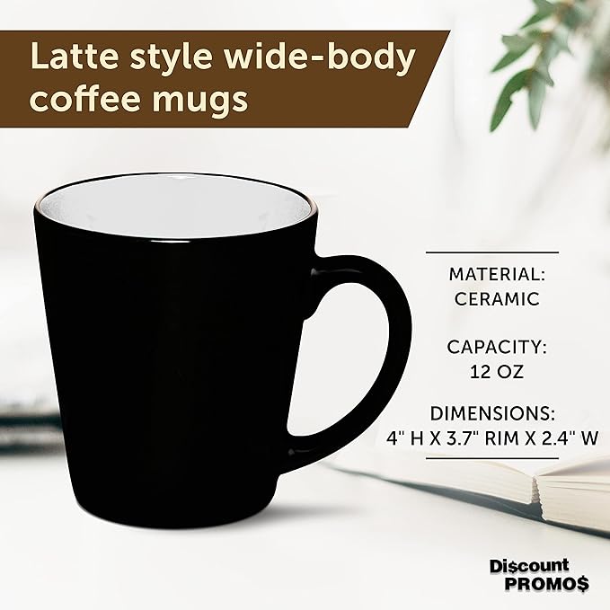 DISCOUNT PROMOS Ceramic Coffee Latte Mugs 12 oz. Set of 10, Bulk Pack - Perfect for Coffee, Tea, Espresso, Hot Cocoa, Other Beverages - White