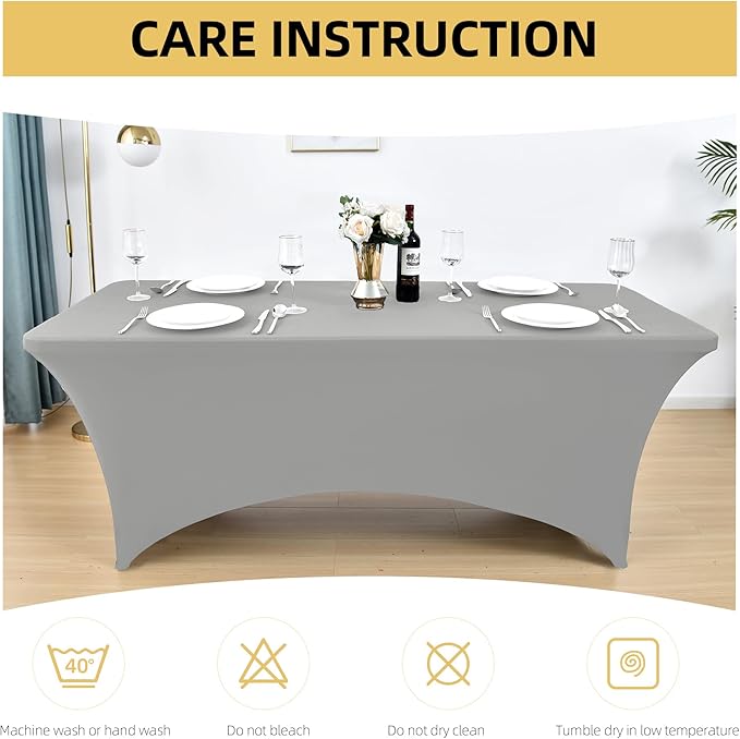 114 10-Pack 6ft Spandex Table Covers for Rectangle Standard Folding Tables - Wrinkle Resistant Stretch Tablecloths - Ultimate Fitted Table Protector for Parties, Banquet, and Wedding