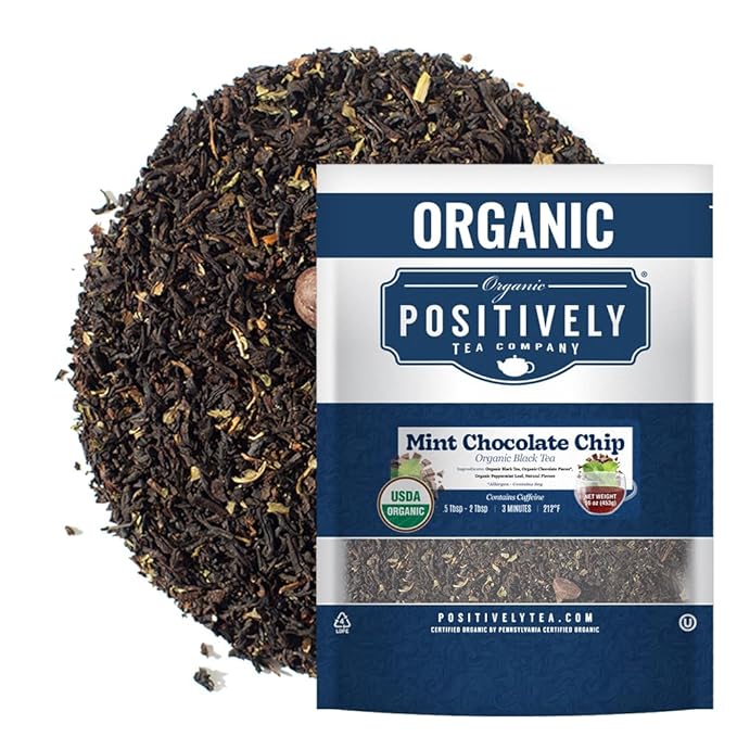 Organic Positively Tea Company, Mint Chocolate Chip, Black Tea, Loose Leaf, 16 Ounce