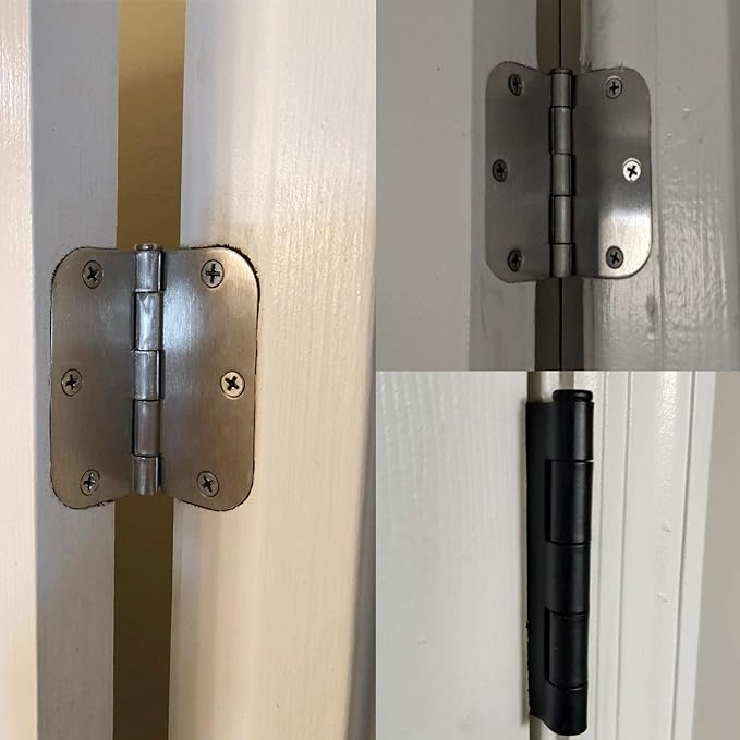 18 Pack Nickel Door Hinges Brushed Nickel 3 1/2 Interior Door Hinges Satin Nickel 3.5 Inch with 5/8” Radius Corners 3 ½"x 3 ½" Silver Hardware Controls